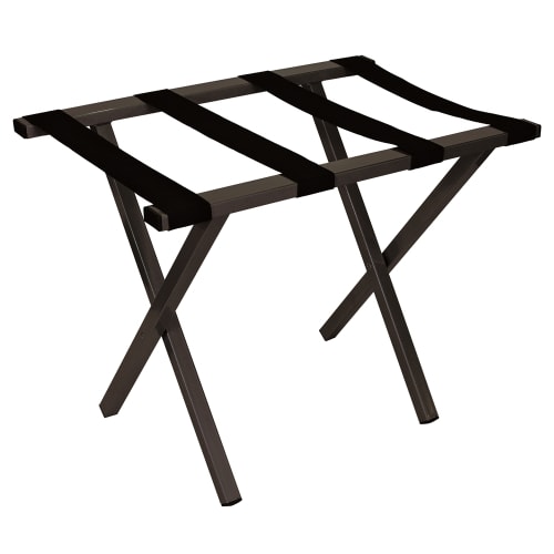 Flat Top Metropolitan Luggage Rack, Powder Coated Black Finish with Black Straps